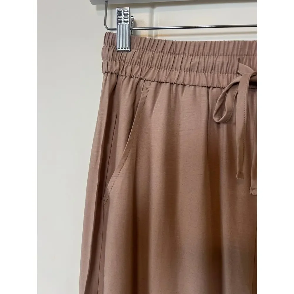 Halara Tan High Waisted Drawstring Wide Leg Baggy Linen Feel Pants Size XS